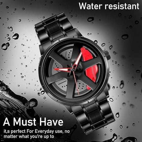 Men’s Spinning Car Rim Watch – Bold Stainless Steel Timepiece