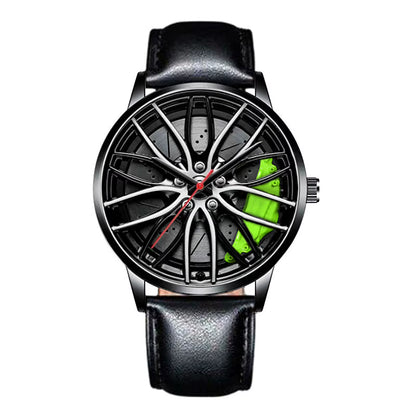 Car Wheel Watch with Leather Strap for Men Multifunctional Business Male Clock Running Climbing Fishing Sports Watch Car Watch