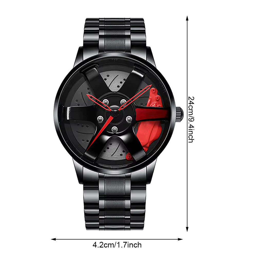 Car Wheel Watch with Leather Strap for Men Multifunctional Business Male Clock Running Climbing Fishing Sports Watch Car Watch