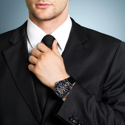 Car Wheel Watch with Leather Strap for Men Multifunctional Business Male Clock Running Climbing Fishing Sports Watch Car Watch