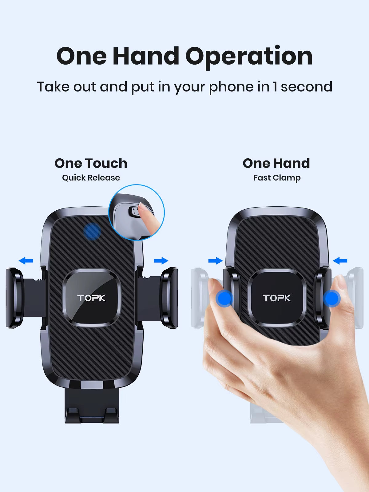 TOPK D35-S Car Phone Holder,  Phone Mount for Car with Hook Clip Air Vent Car Mount 360° Rotation for Mobile Phones