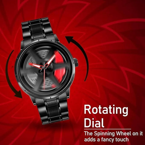Men’s Spinning Car Rim Watch – Bold Stainless Steel Timepiece